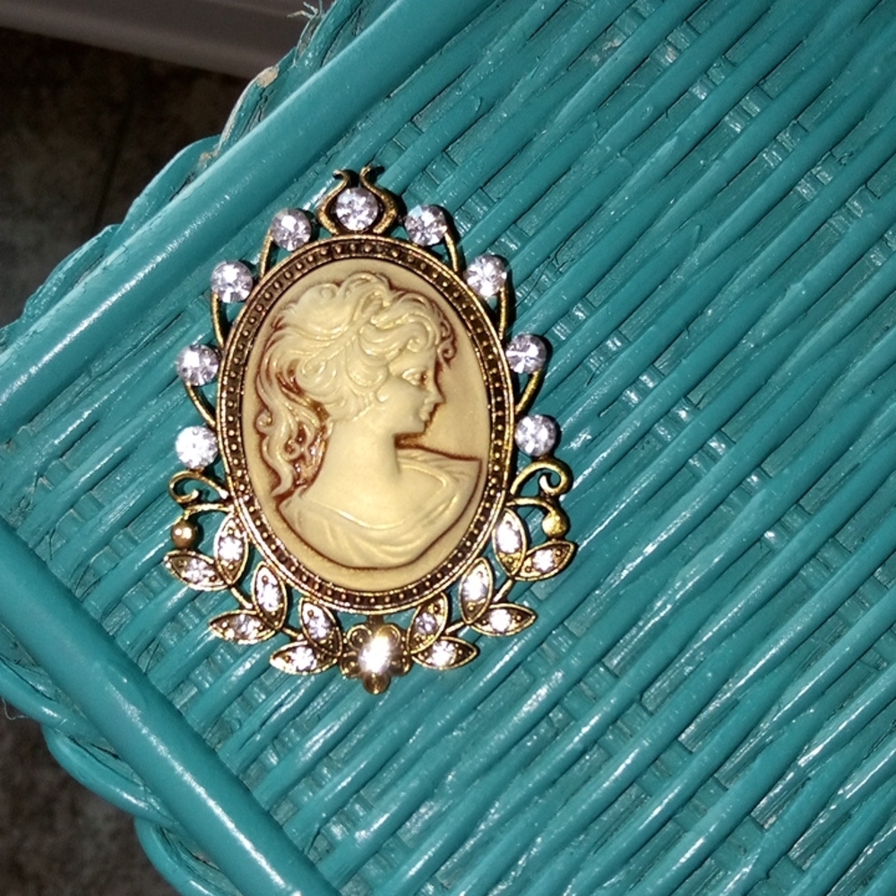 Cameo Rhinestone Brooch - Picture 3 of 4
